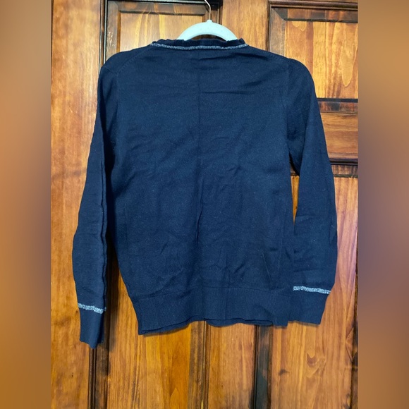 Banana Republic Factory Navy Blue Ruffle Crew Neck Sweater Silver Metallic XS - Picture 2 of 6
